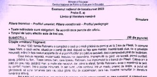 subiecte romana simulare bacalaureat 2023