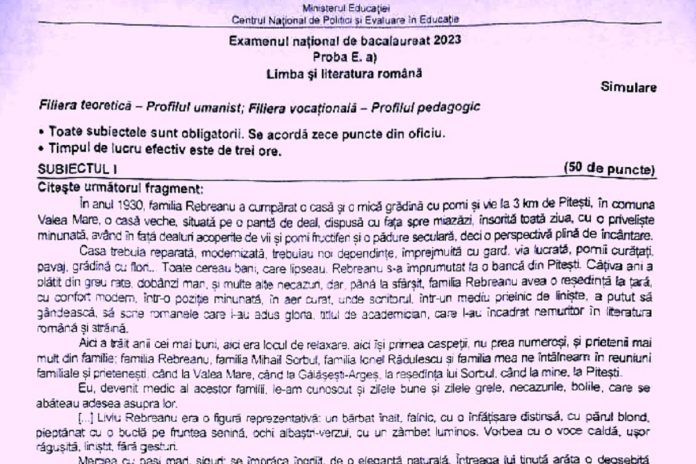 subiecte romana simulare bacalaureat 2023